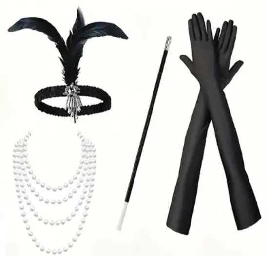 4w1! akcesoria RETRO Flapper Gatsby lata 20 Sylwester karnawał przebranie