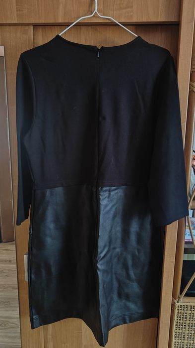 Nowa czarna sukienka damska z eko skórą L