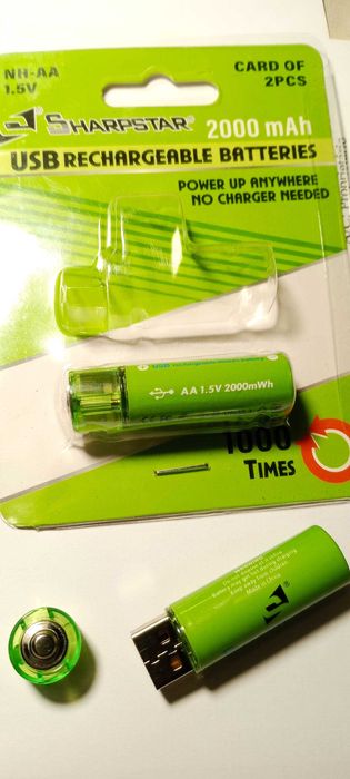 2x pilhas AA USB recarregáveis
