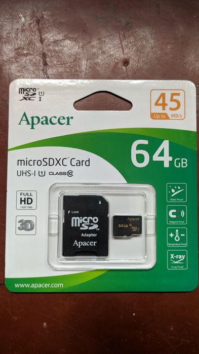 Карта пам'яті micro SD + переходнік SD 64 Gb