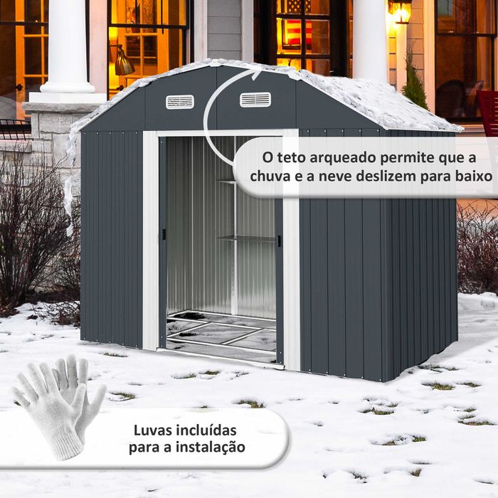 Abrigo de Jardim em Aço 238x132x198,5 cm – com Prateleiras Reguláveis