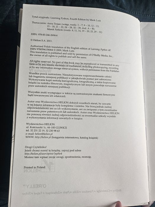 Python. Wprowadzenie - Mark Lutz - Helion