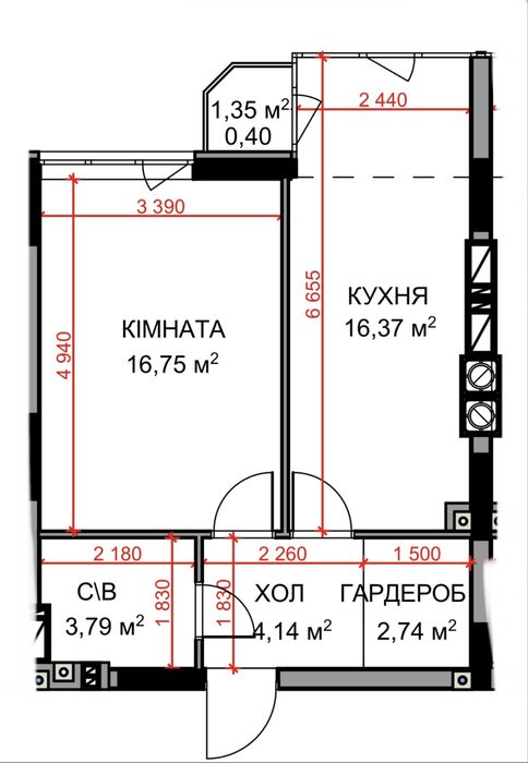 Гостомель! ЖК на Прорізній 2!  Велика Євро 2K Поверх 4/8 Площа 45м2 Ціна 56250$!