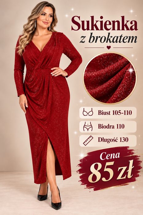 Wieczorowa sukienka dluga z brokatem biust 105/110