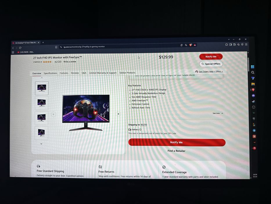 Monitor LG 75hz