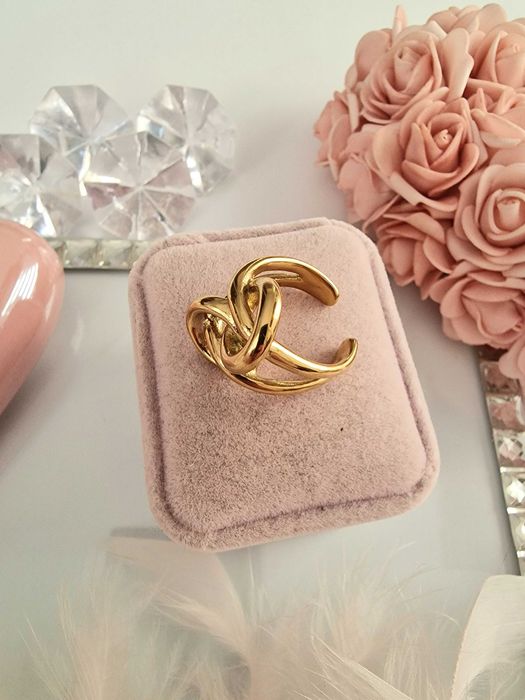 Duży pierścionek podwójny kółka rozm. 9 stal chirurgiczna 316L cudo