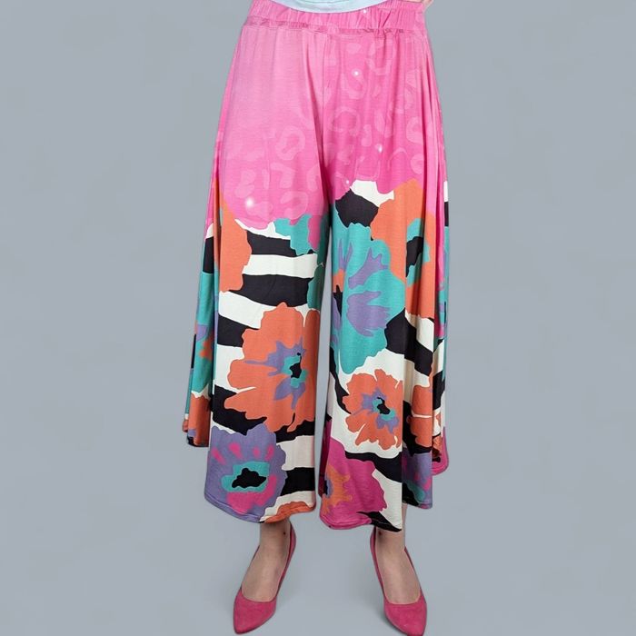 Auri Lili szerokie spodnie 3/4 kuloty Purosza wiskoza róż M