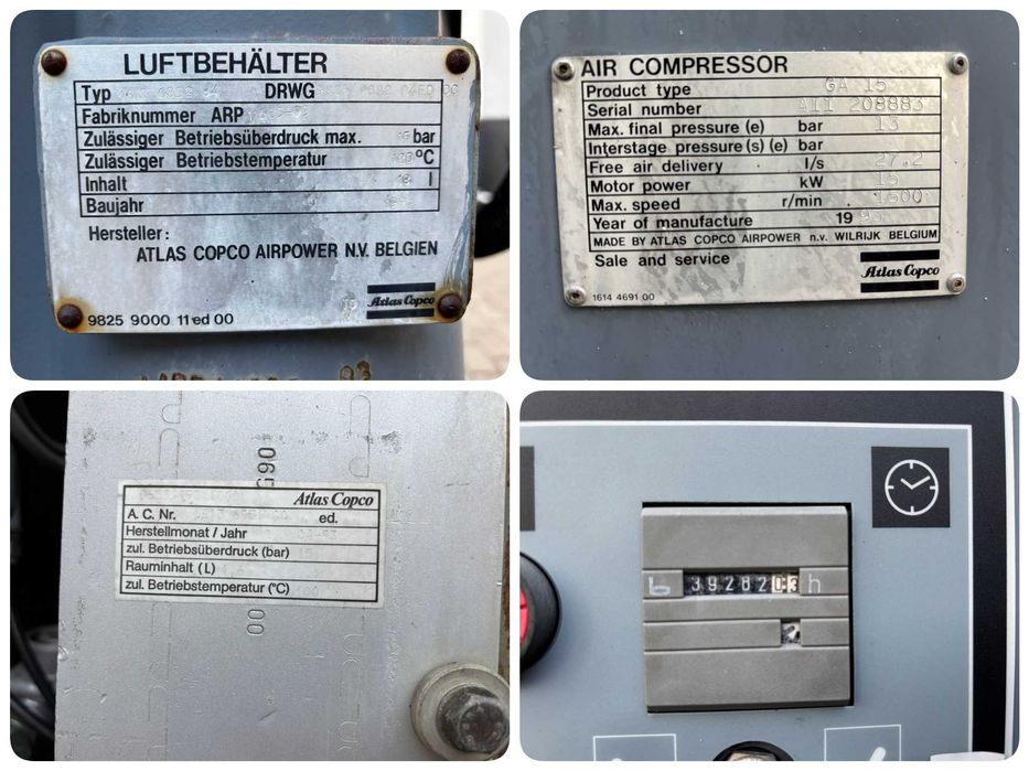 Kompresor Śrubowy Sprężarka ATLAS COPCO GA15 GA 15 (13 BAR 15kW)