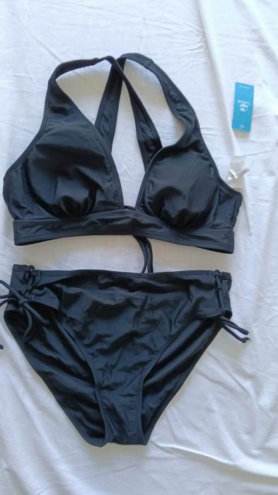 Nowy strój kąpielowy dwuczęściowy CUPSHE czarny bikini wiązane L 40