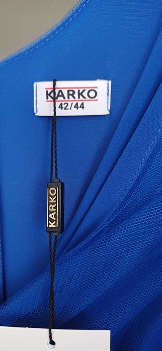 Piękna sukienka szafirowa na wesele, imprezę 42/44 KARKO, gratis buty
