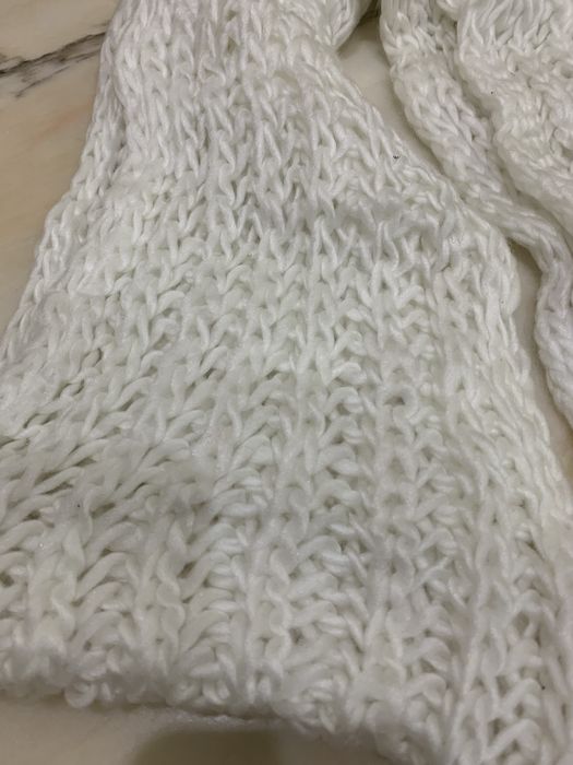 Cachecol branco fofo grosso de inverno com franjas