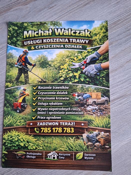 Koszenie traw , czyszczenie działek