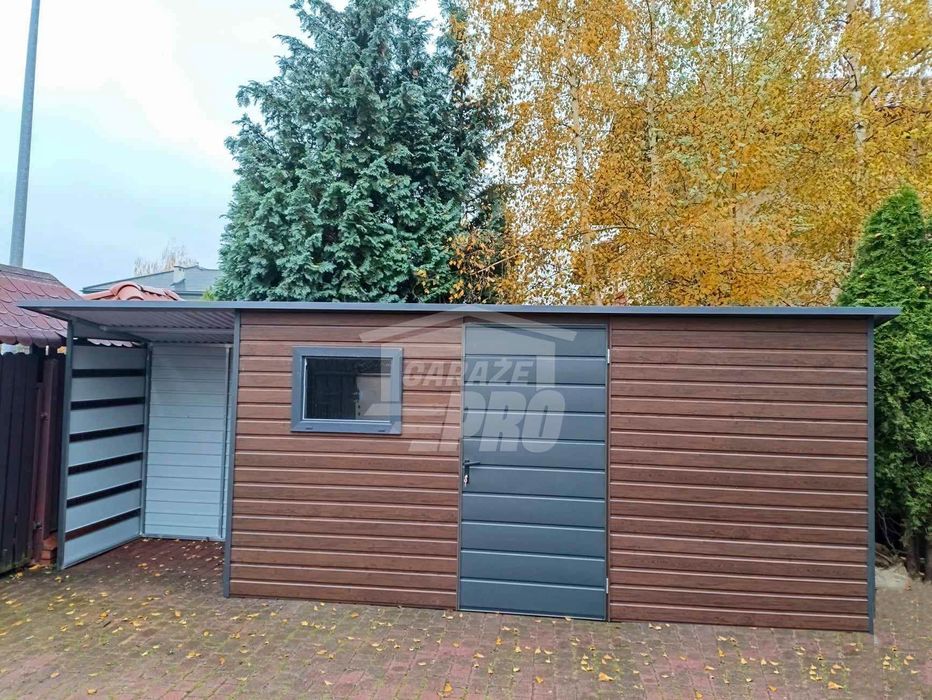 Schowek domek ogrodowy 5x1,5m + wiata 1,5m drzwi 2x okno dach  GP451