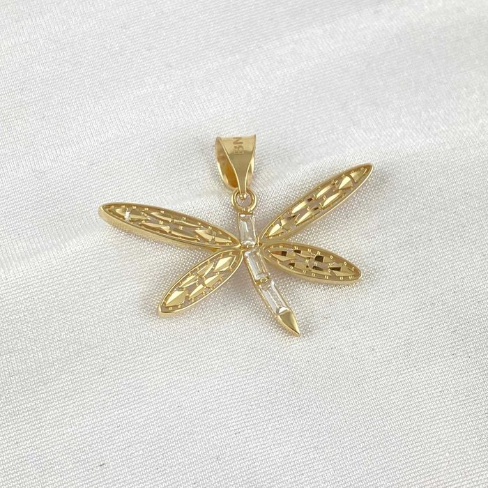 ZŁOTA zawieszka ażurowa WAŻKA z cyrkoniami PRÓBA 585 (14K)