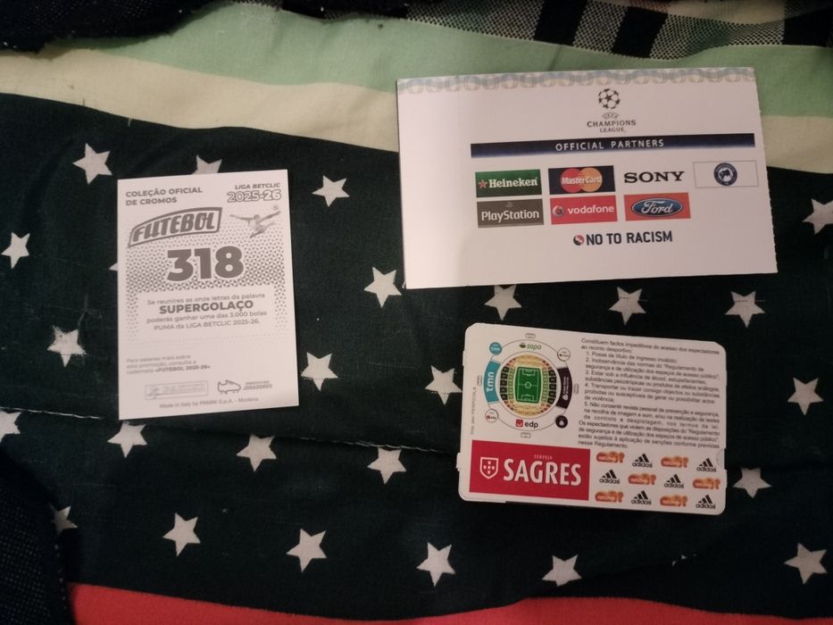 Cachecol SCP + Cromo e 2 Bilhetes