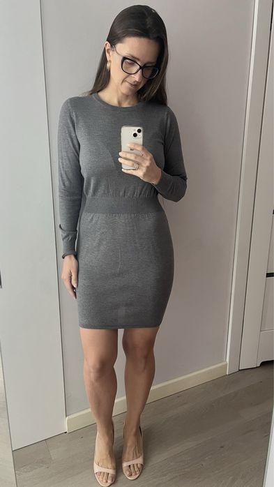 Sweterkowa sukienka wełna wełniana szara Basic H&M S