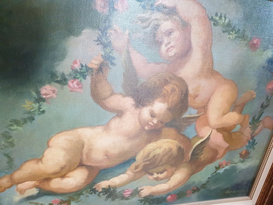 Querubins - original pintura em óleo sobre tela ass. Bastos de Andrade