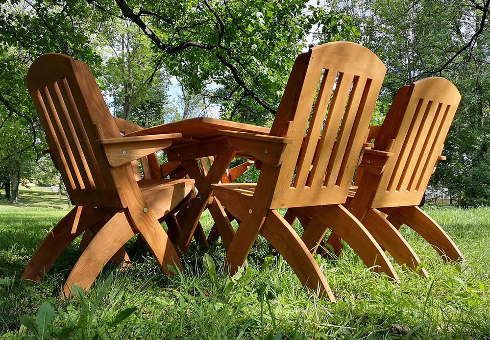 Meble ogrodowe drewniane, składane, 6 krzeseł + stół prostokąt X nr 2