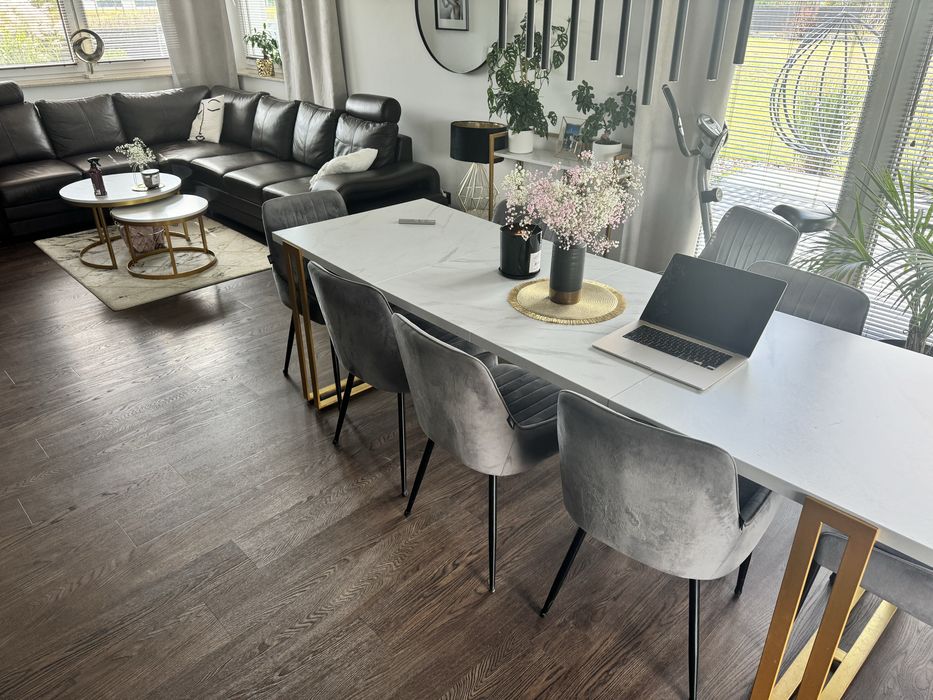 Stół krzesła stolik konsola piękny zestaw złoty marmur okazja!