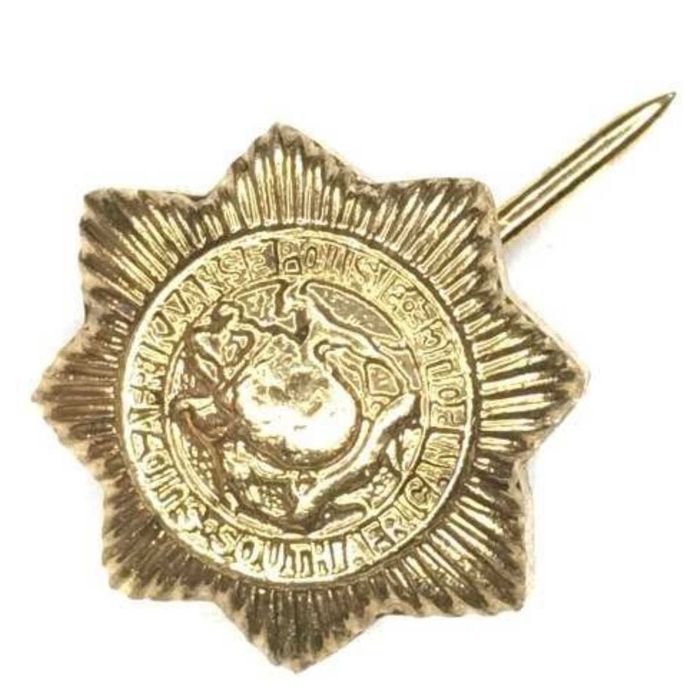 Crachá vintage de colarinho e gravata para mulher da Polícia Sul-Africana (SAP) – Insígnia dourada