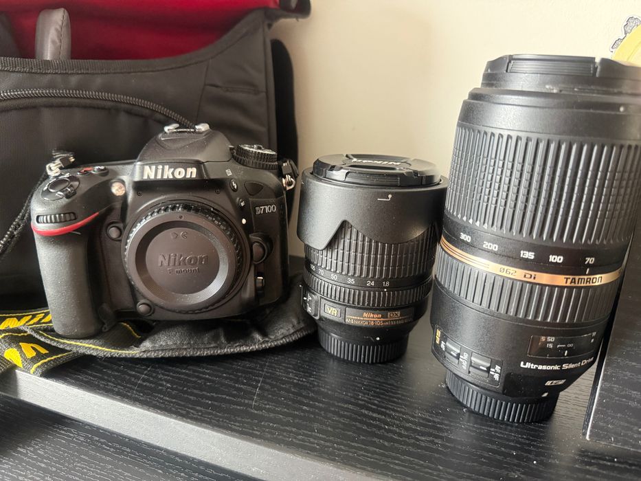 Nikon D7100, Nikon 18-105, Tamron 70-300, ładowarka, torebka