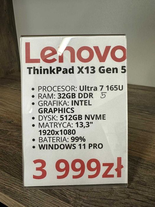 Laptop Lenovo ThinkPad X13 Gen 5 Ultra 7 165U/32GB/512GB/WIN gwarancja
