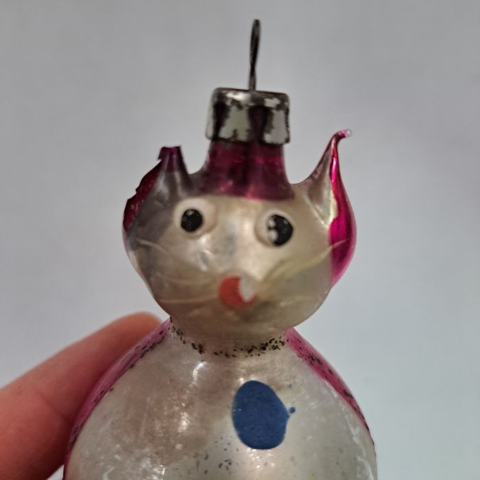 Stara bombka na choinkę z PRL szklana Kotek Kot 1