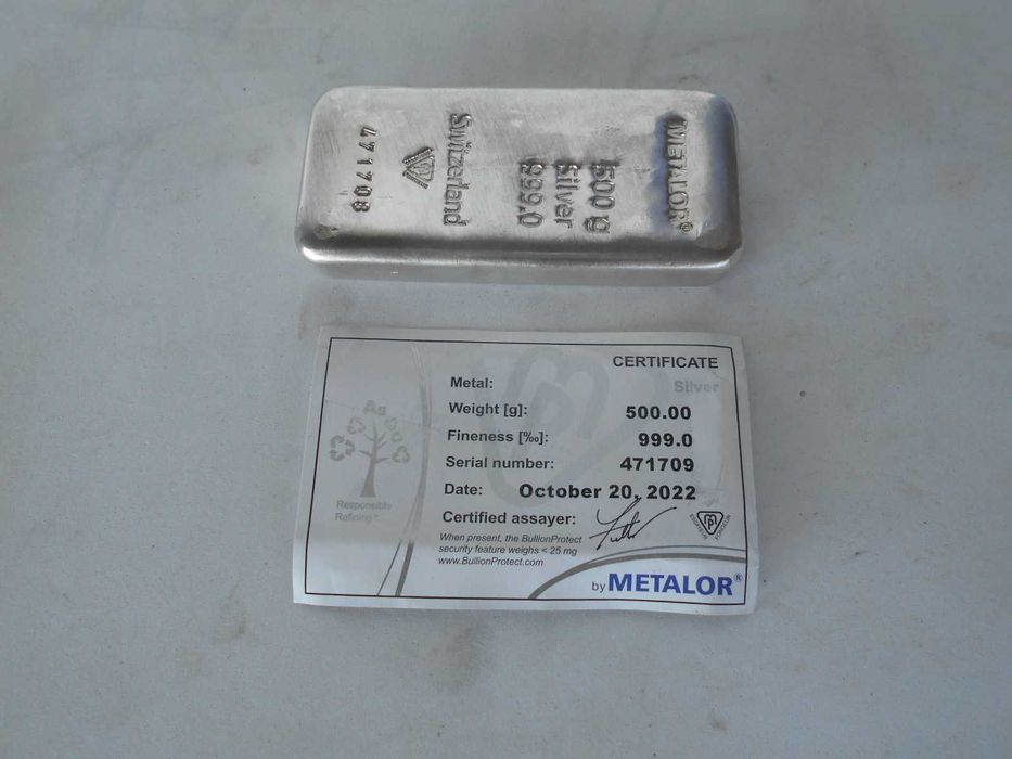 Barra de Prata Metalor de 500 gr.