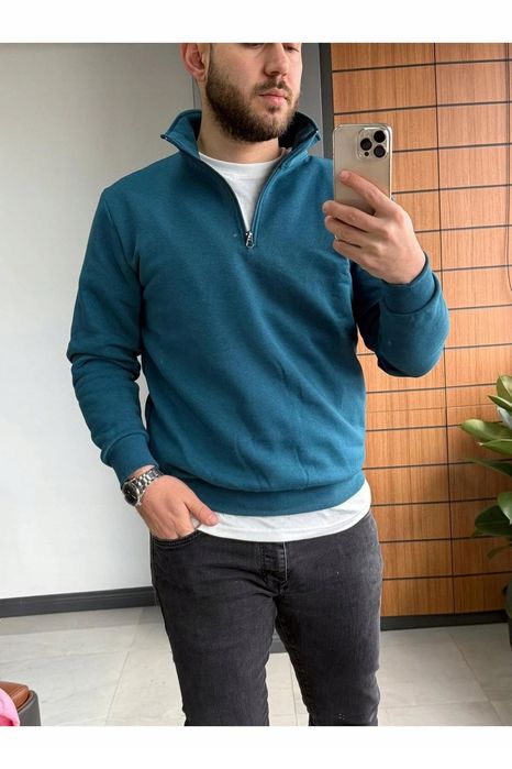Męska bluza zamek golf gładka ciemny niebieski s 5ia