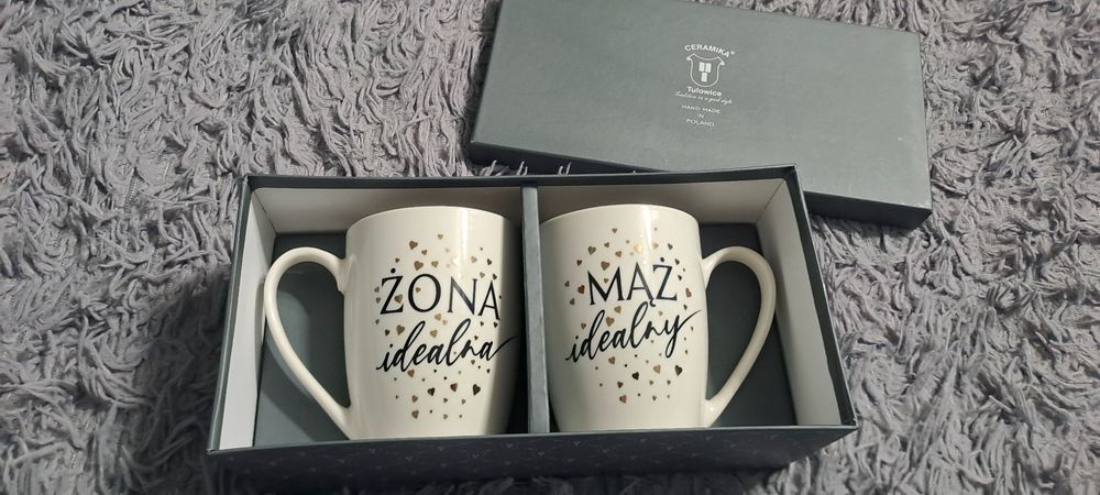 Nowy zestaw kubków Ceramicznych Żona idealna , Mąż idealny.