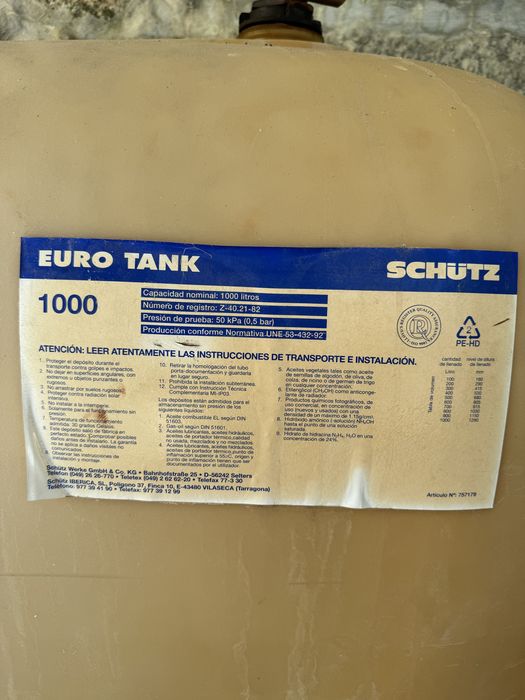 Tanque Depósito de Combustível 1000L