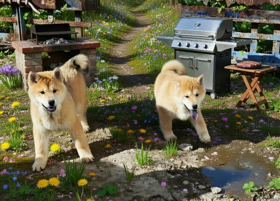 Девочка та мальчик  акита...