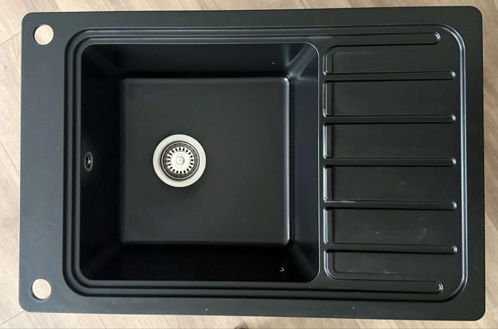 Zlewozmywak granitowy czarny Romesco – 1-komorowy z ociekaczem