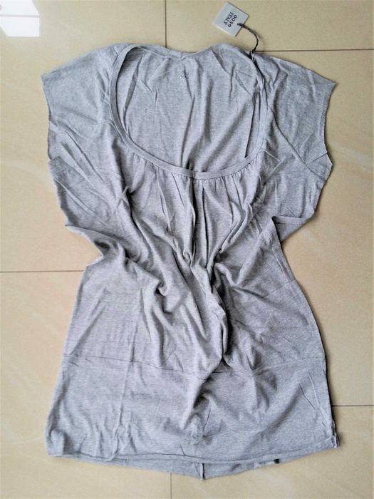 bluzka szara oversize top melanż xl koszulka basic bez rękaw dekolt łó