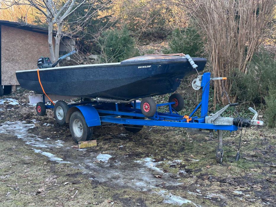 Łódka wędkarska, żaglówka, przyczepa - komplet, silnik, żagle, wiosła