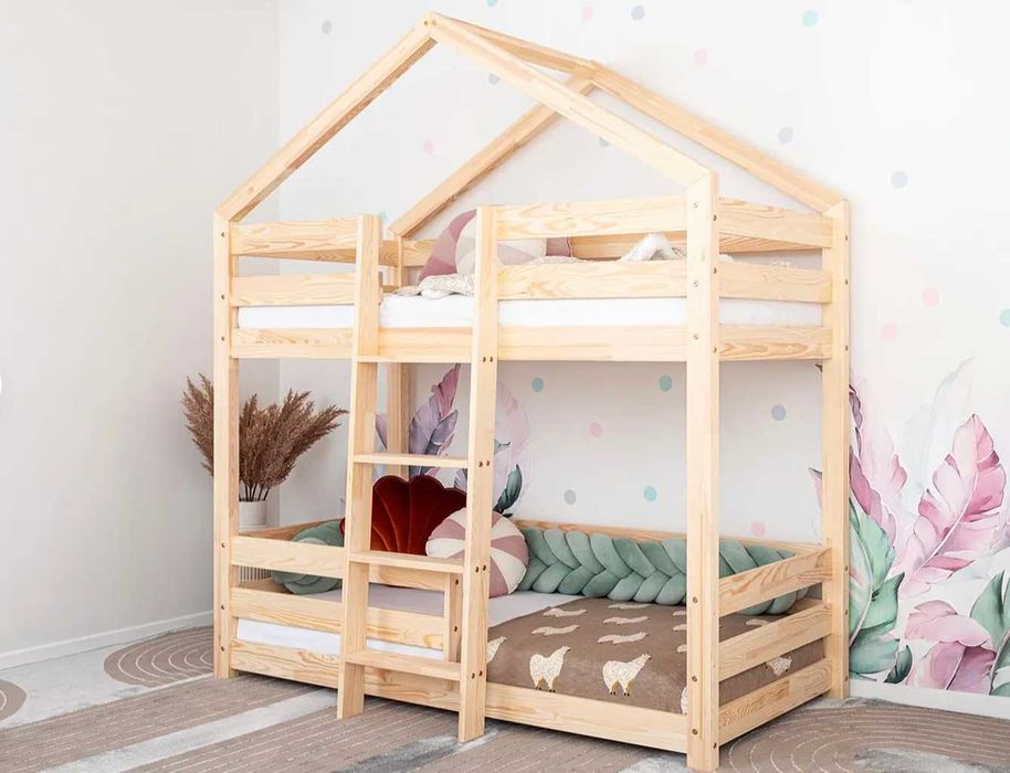 Beliche Montessori – Saja 2 Cama Casinha de Casal para Crianças, Madeira Natural, Design Escandinavo
