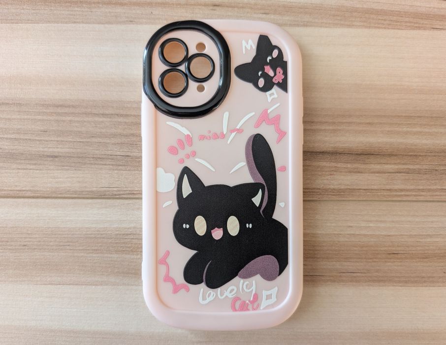 Etui case plecki iPhone 11 pro pudrowy róż i 2 czarne koty kotki