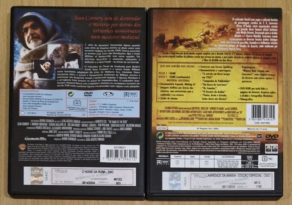 Dvds Edições Especiais O Nome da Rosa e Lawrence da Arábia