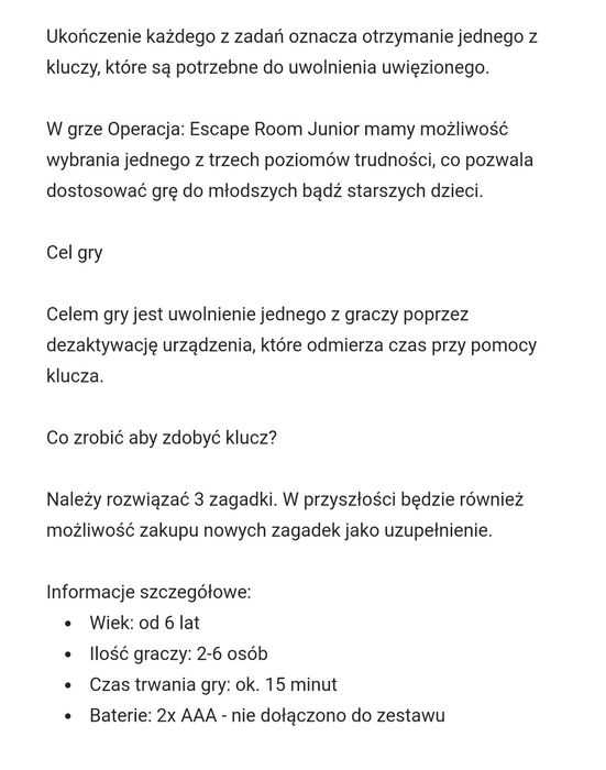 Operacja Escape Room Junior gra familijna dla dzieci 6+