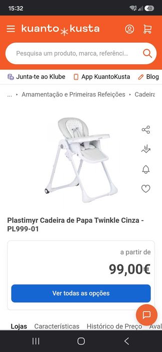 Cadeira refeição bebé