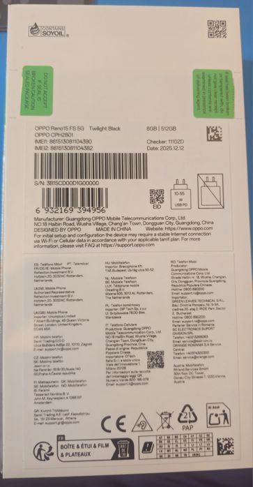 Oppo reno 15 FS.   5g.       512 gb