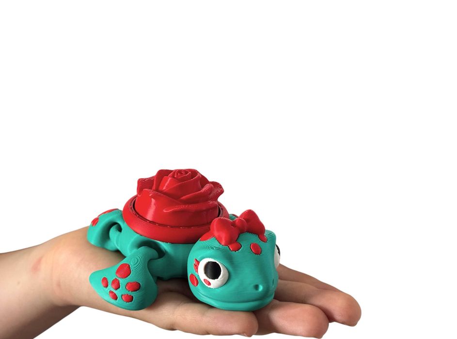 Żółw Kliker 3D z Różą – przegubowy, ruchomy clicker antystresowy, figurka fidget, uroczy gadżet 3D