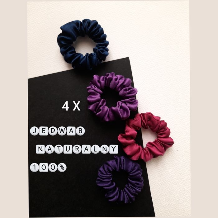 4 kolorowe malutkie gumki do włosów miniaturki jedwabne scrunchie warkoczyki
