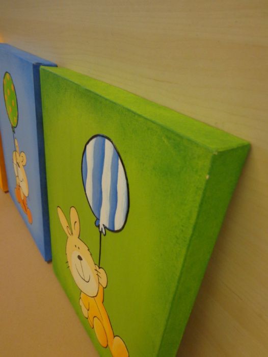 Conjunto de 3 quadros de criança pintados à mão
