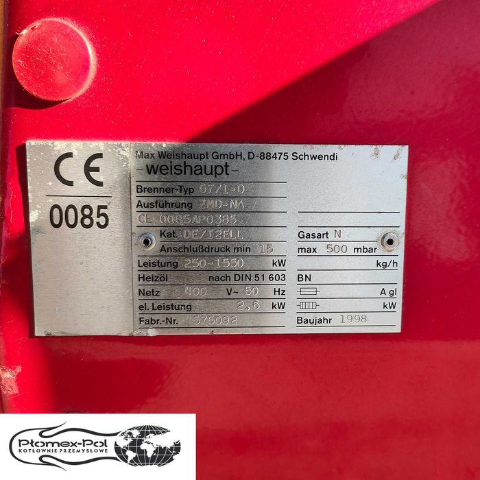 Używany Palnik Gazowy Weishaupt G7/1-D (250 - 1550 kW)