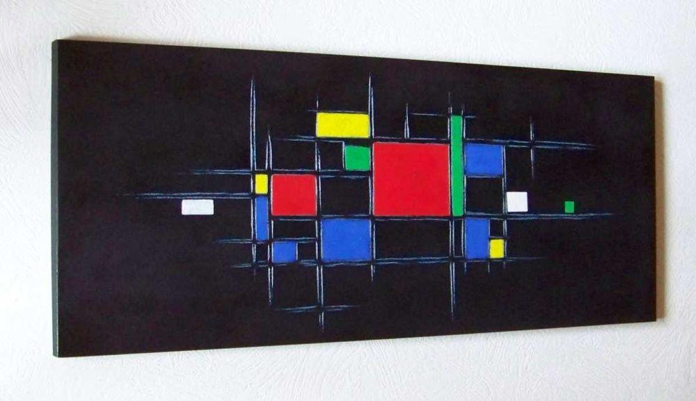 Obraz ręcznie grawerowany\malowany a'la Mondrian Abstrakcja