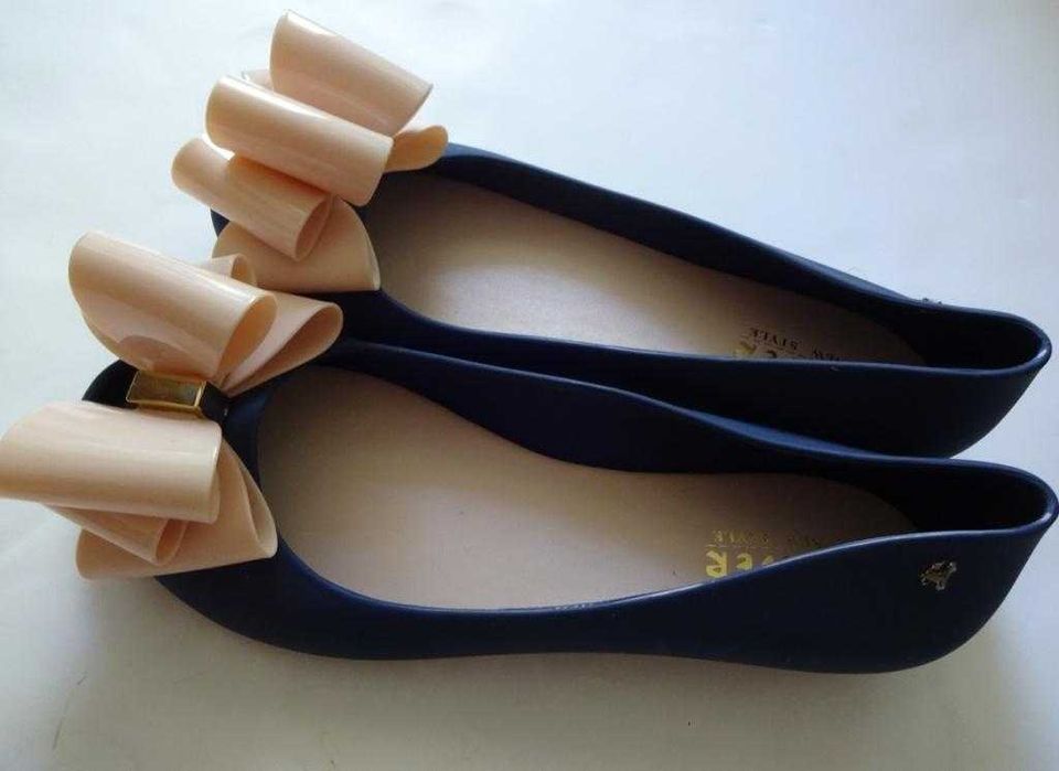 Baleriny Granatowe Z Kokardą Dużą Łososiową - Markowe Meliski 40/41