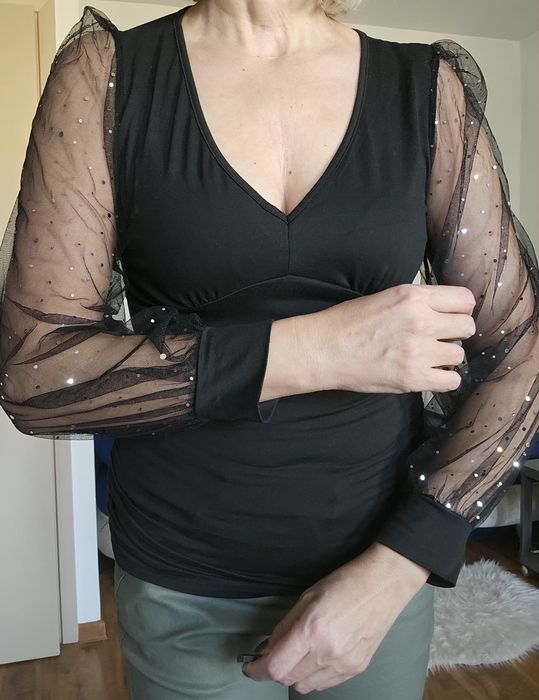 Bluzka rękawy tiul z błyszczącymi drobinkami