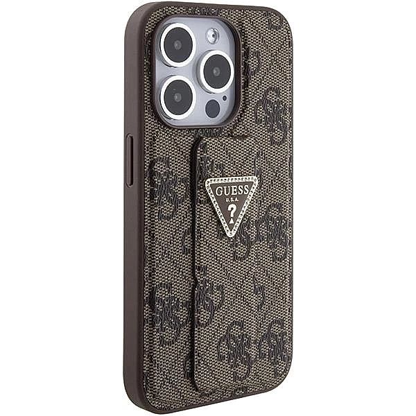 Etui Guess Grip Stand 4G Triangle Strass na iPhone 15 Pro - brązowe