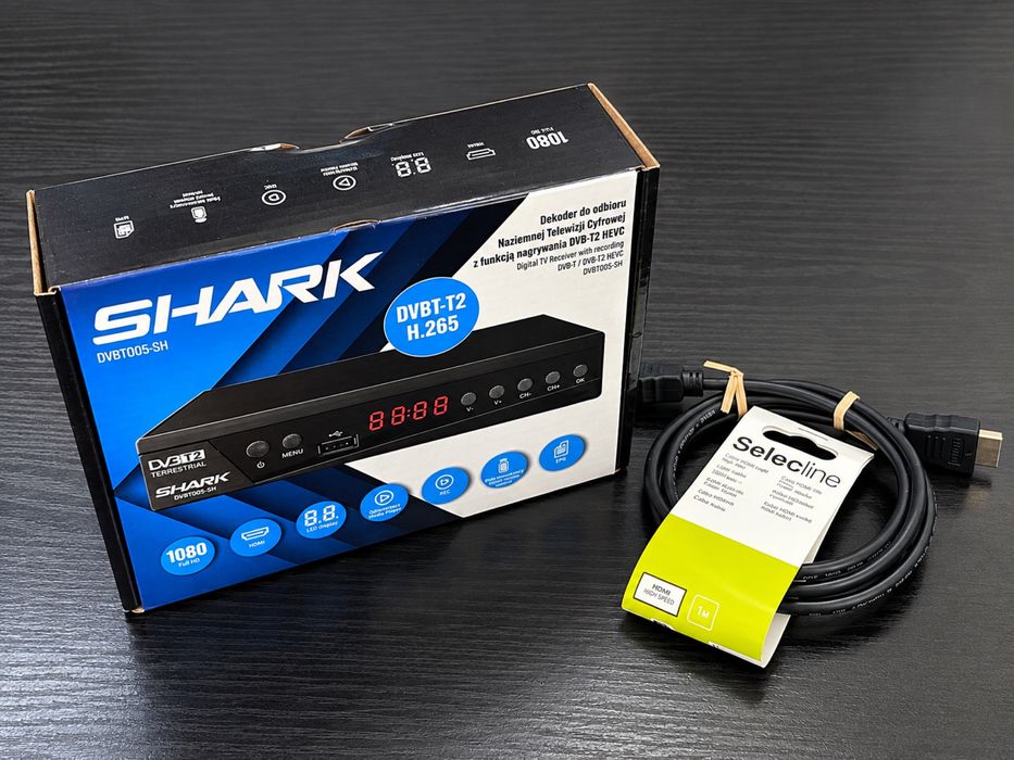 Nowy dekoder SHARK DVB-T2 H.265 + kabel HDMI 1m